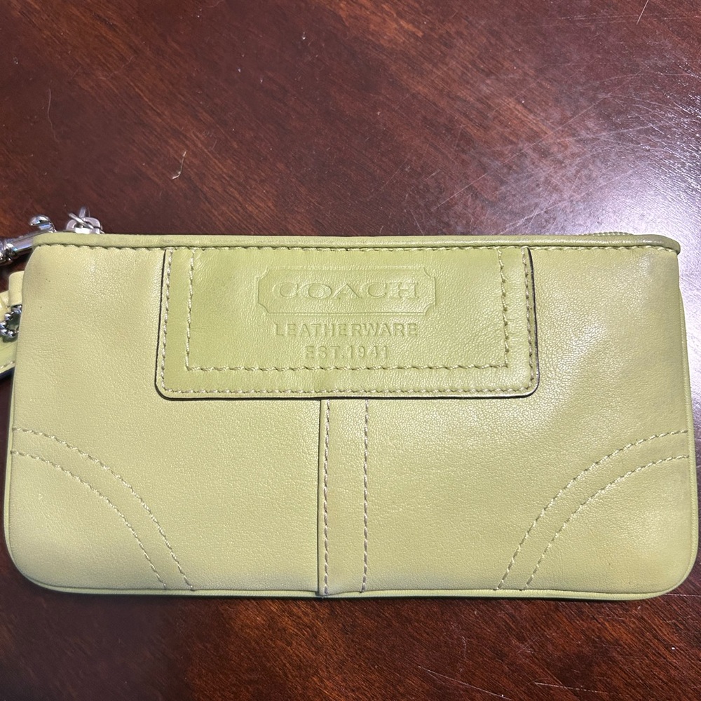 Coach Lime Green Leather Wristlet - Picture 4 of 5
